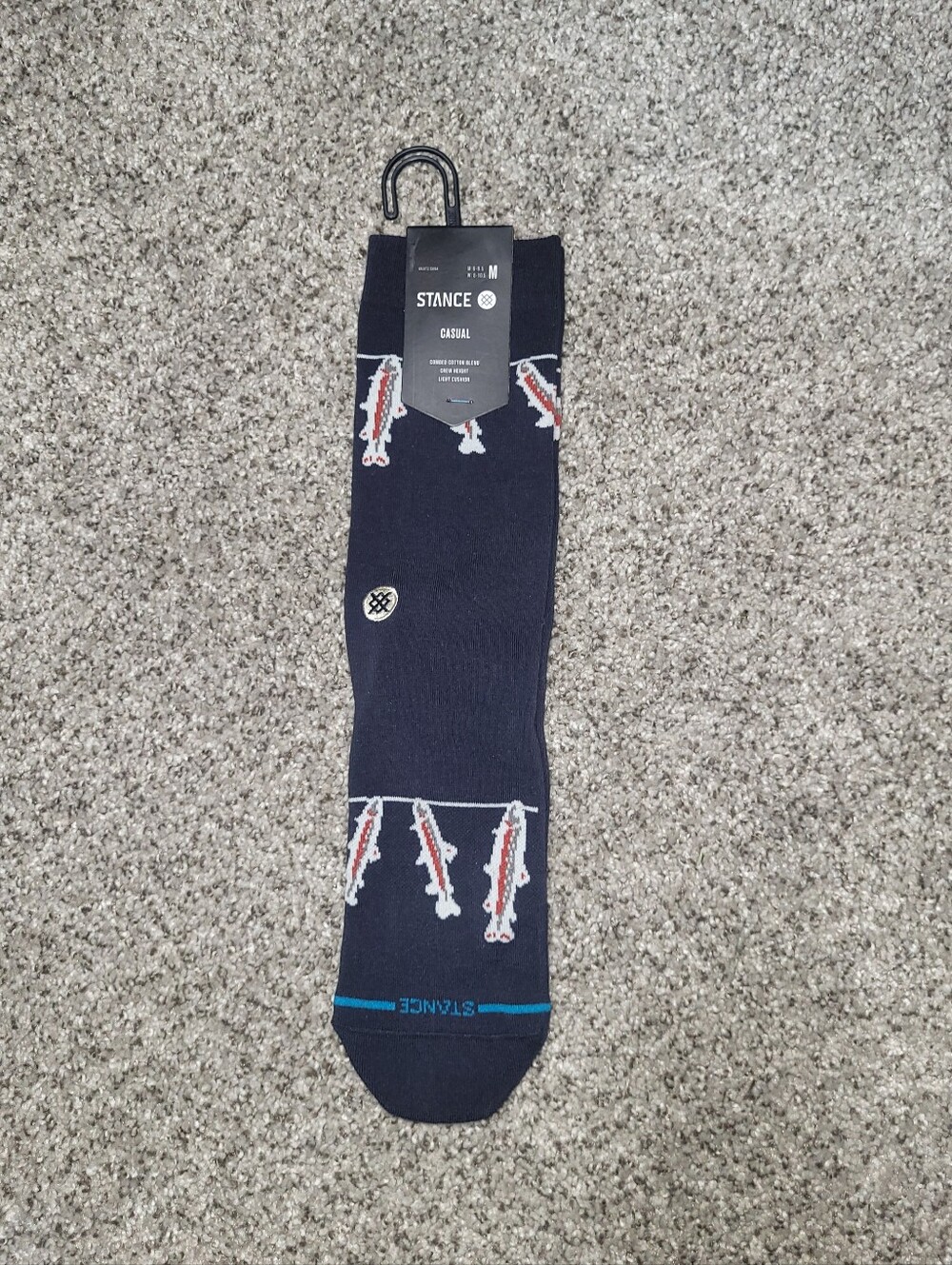 Stance Unisex Medium Gone Fishing Crew Socks Navy Fish Womens 8-10 Mens 6-8.5